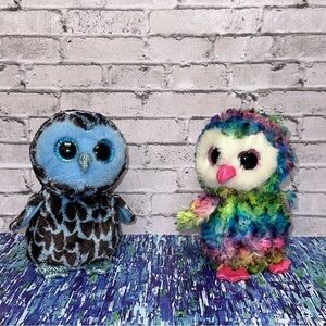Ty Beanie Babies Beanie Boos OWLS Lot of 2 OWEN YAGO Stuffed Animal Plush Toys